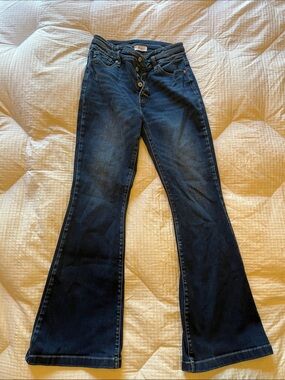 KanCan Dark Indigo Flare Jeans with Button-Fly
